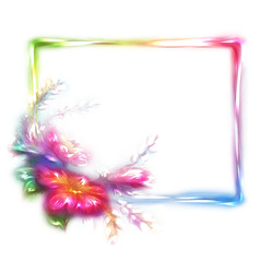 Fototapeta na wymiar Vector rainbow frame with flower on white background