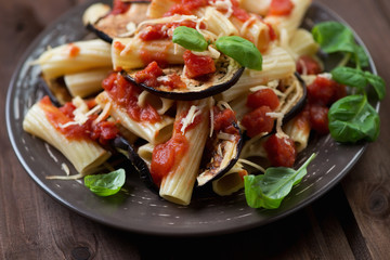 Pasta alla Norma, italian dish with eggplant and tomato