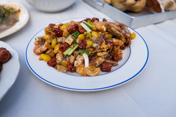 Stir fried Shrimp with cashew nuts, monkey apple, Ginko and Taro