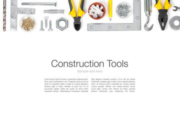 set of tools on white background top view
