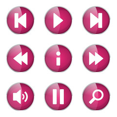 Multimedia Controller Pink Vector Button Icon Design Set