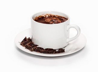 isolated white cup of hot chocolate.