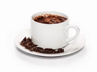 Papier Peint photo Chocolat isolated white cup of hot chocolate.