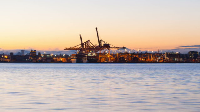 Time Lapse of Moving Cargo Containers in Port of Vancouver BC