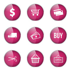 Shopping Sign Pink Vector Button Icon Design Set