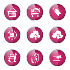 SEO Internet Sign Pink Vector Button Icon Design Set 7