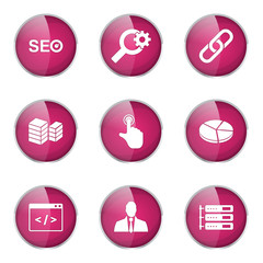SEO Internet Sign Pink Vector Button Icon Design Set 11