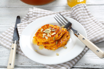Pumpkin pancakes on a plate