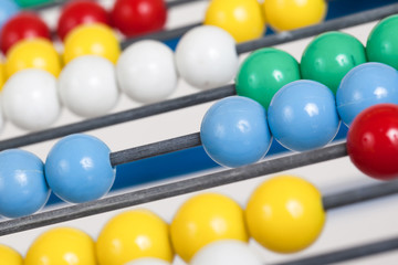 Close up of an old colorful abacus, selective focus