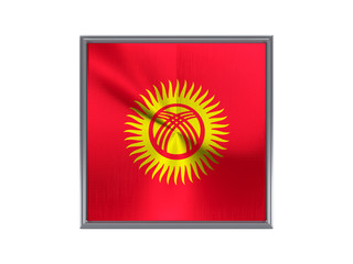 Square metal button with flag of kyrgyzstan