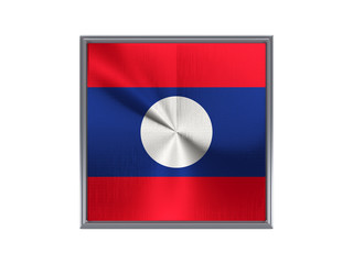 Square metal button with flag of laos