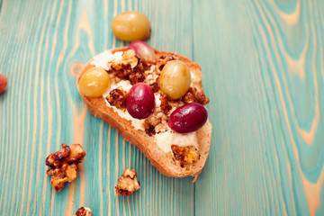 sweet toast with red and white grape, tasty breakfast