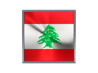 Square metal button with flag of lebanon