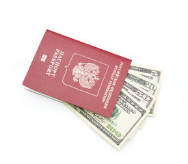 Russian passport with American dollars