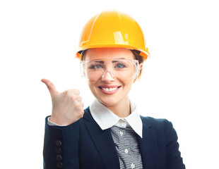 Engineer woman over white background