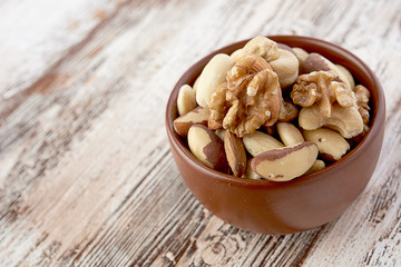 Mix nuts  on wooden  background