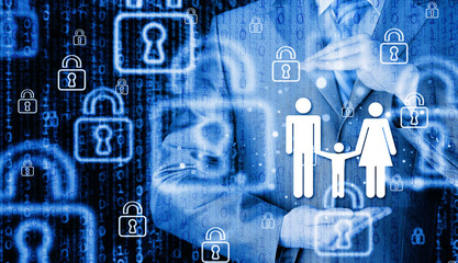 businessman protecting family Insurance concept