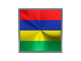 Square metal button with flag of mauritius