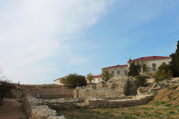 Fototapeta na wymiar Ruins of the ancient amphitheater in Hersonesse Crimea