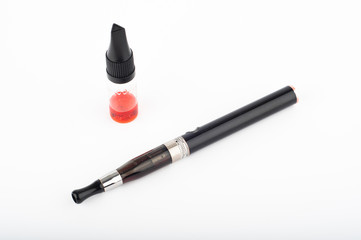 Electronic Cigarette and liquid against white background