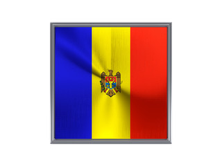 Square metal button with flag of moldova