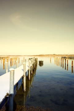 jetty on lake chiemsee, snow (203) © 1stGallery