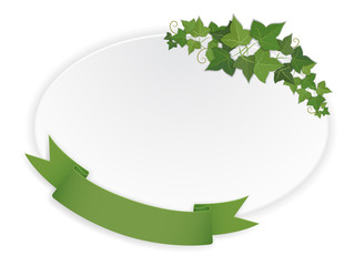 paper ellipse banner with hanging ribbon and vine