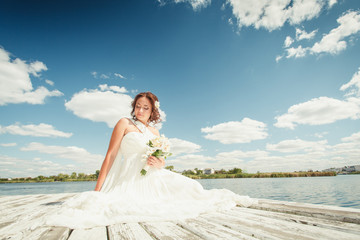 Fototapeta na wymiar bride on blue sky