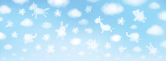 Photo sur Plexiglas Chambre de bébé Fond de ciel de vecteur, dessins animés d& 39 animaux mignons.