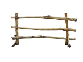 Wooden fence at ranch isolated over white