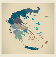 Modern Map - Greece with regions GR