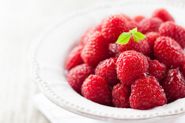 Bowl of juicy raspberries