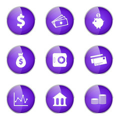 Financial Banking Violet Vector Button Icon Design Set