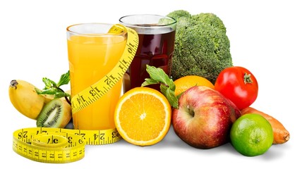 Diet. Diet and nutrition. Fresh fruits, vegetables and juice
