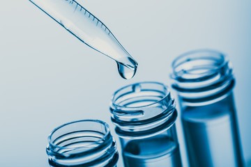 Acid. Test tubes closeup.medical glassware.