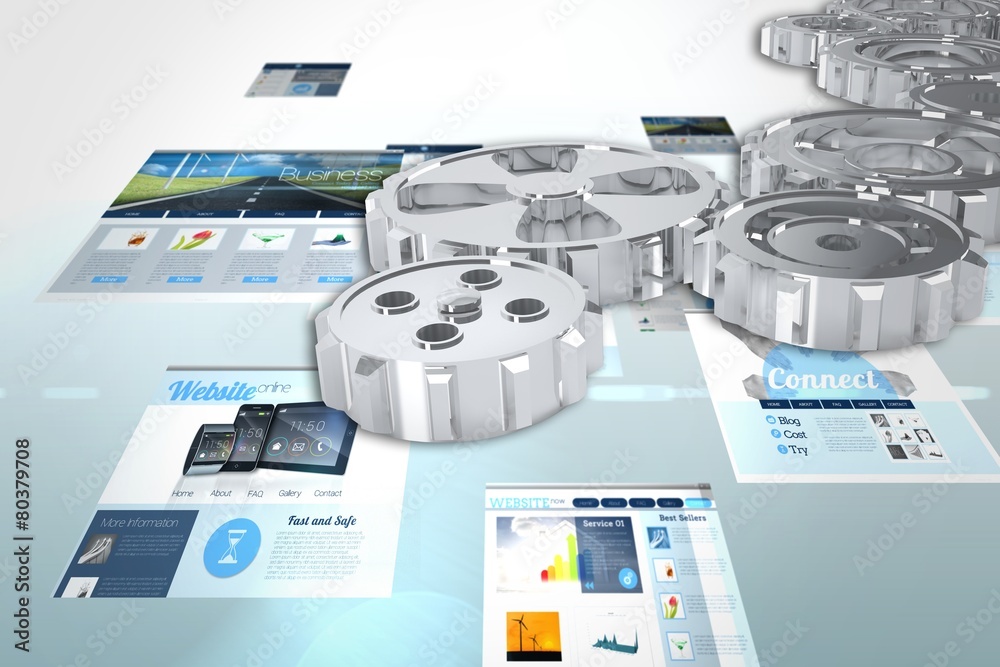 Poster Composite image of cogs and wheels