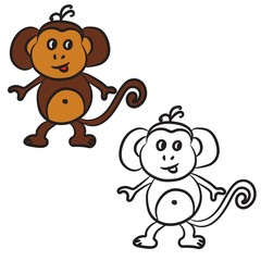 Cute cartoon monkey. Coloring book. Vector illustration