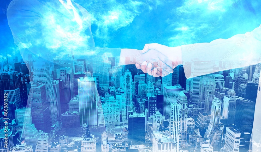 Aufkleber composite image of side view of hands shaking
