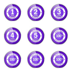 Warranty Guarantee Seal Violet Vector Button Icon Design Set