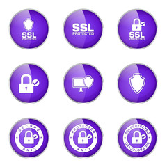 Protection Web Internet Violet Vector Button Icon Design Set