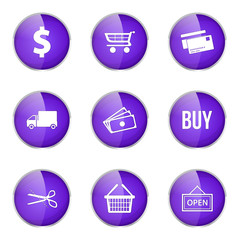 Shopping Sign Violet Vector Button Icon Design Set