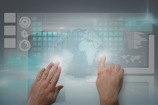 Composite image of hands pointing and presenting