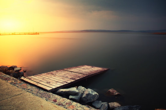 Sunset pier lake