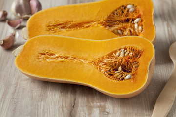 Fresh half  butternut pumpkins