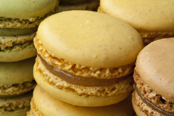 Fresh baked macarons close up