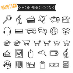Set of On-Line Shopping icons isolated on white background. Hand