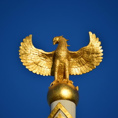 Golden eagle on the top of the Independence Column in Astana,