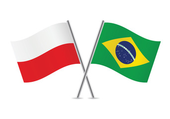 Polish and Brazilian flags. Vector illustration.