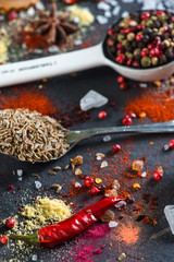 Spice selection from all around the world, on black background