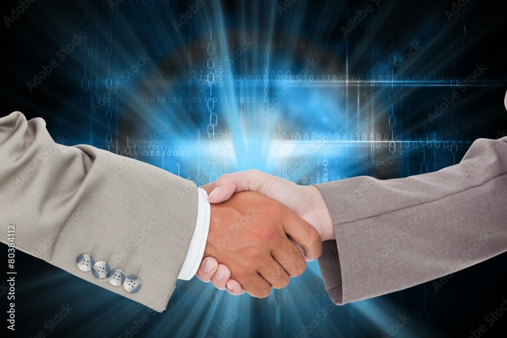 Poster Composite image of side view of shaking hands